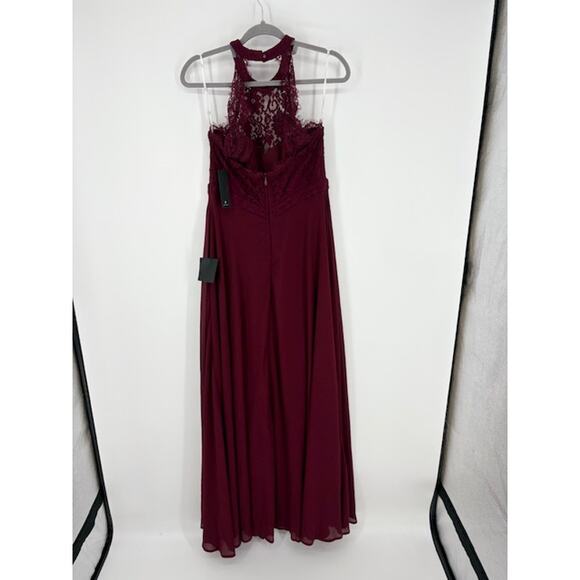 Lulus “Dance All Evening” Burgundy Lace Maxi Halter Dress – Large NWT - Picture 5 of 7